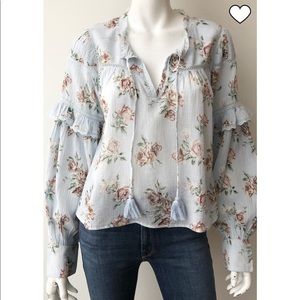 LoveShackFancy Blue Floral Prairie Peasant Top